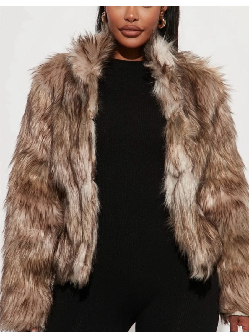 Fashion Nova Faux Fur Teddy Jacket In Brown And Cream